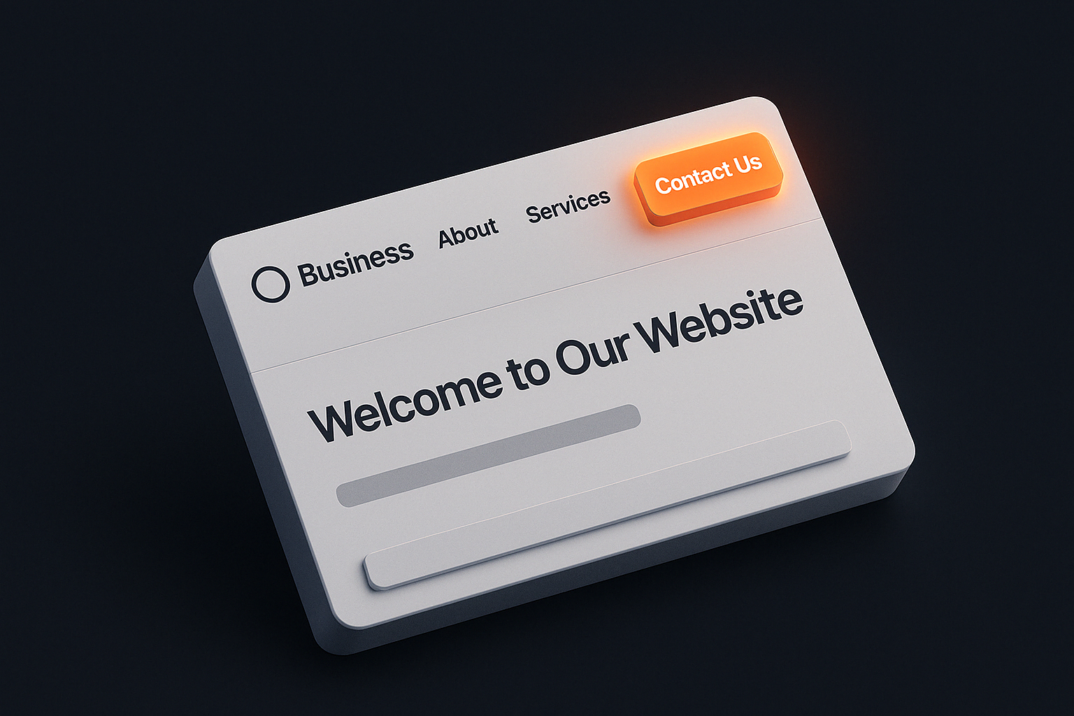 Isometric 3D website interface with glowing orange "Contact Us" button in the header to increase conversions.